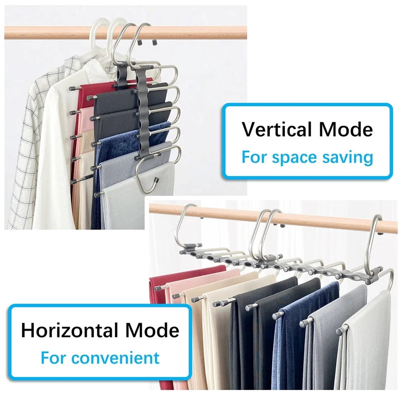 Space-Saving Pants Hangers - 2 Pack, Multi-Layer Closet Solution