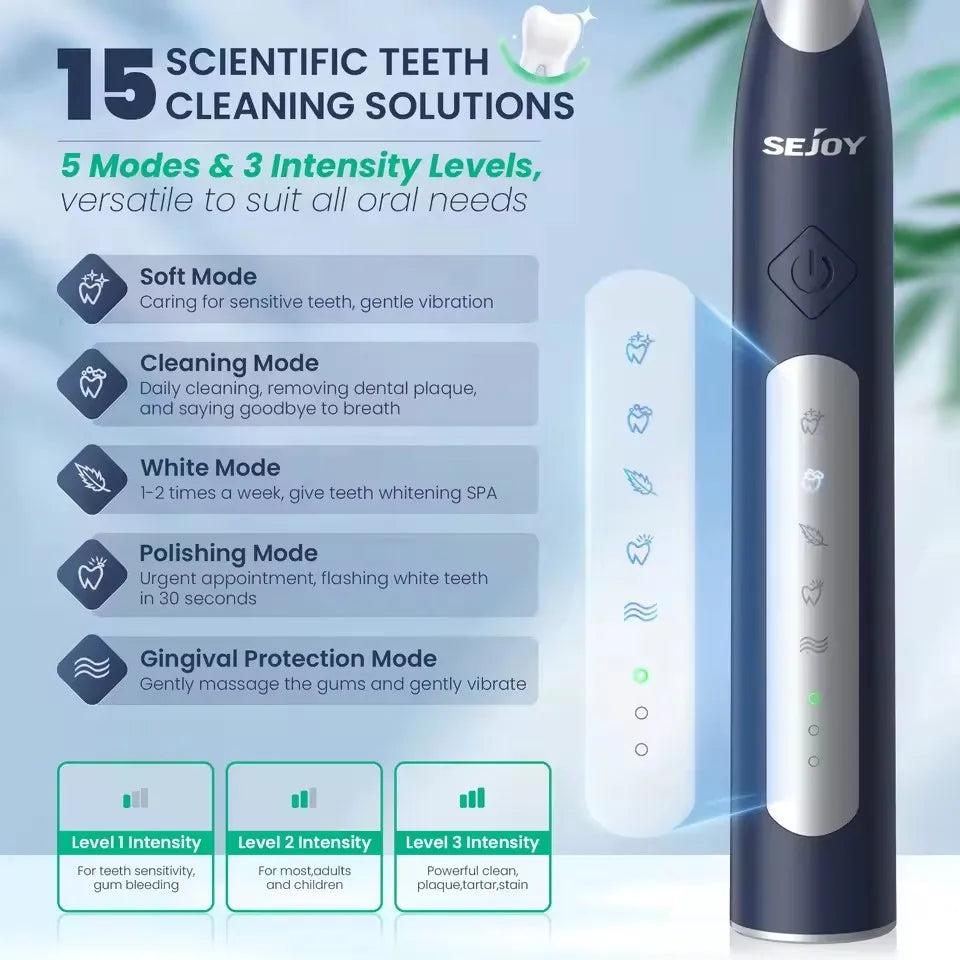 Sonic Toothbrush Sejoy JS10-1 with 10 Replacement Heads