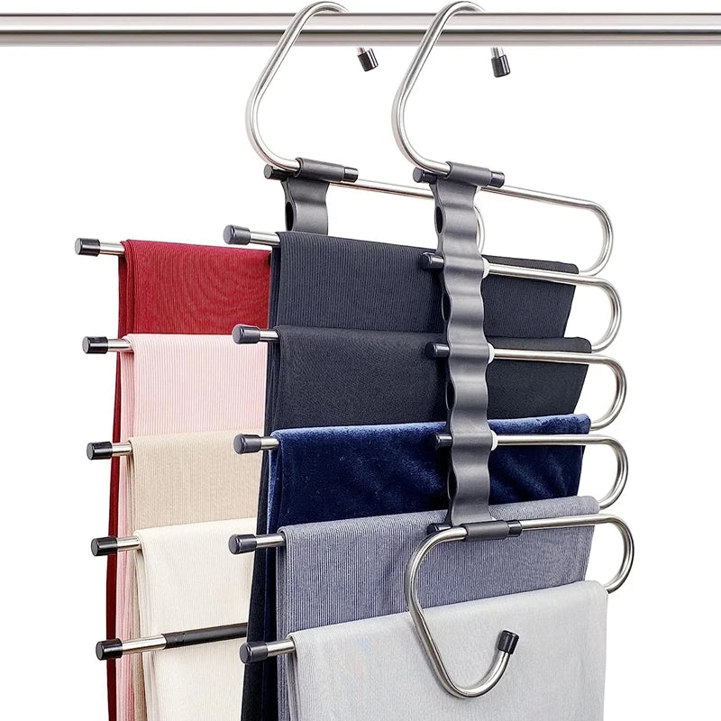 Space-Saving Pants Hangers - 2 Pack, Multi-Layer Closet Solution