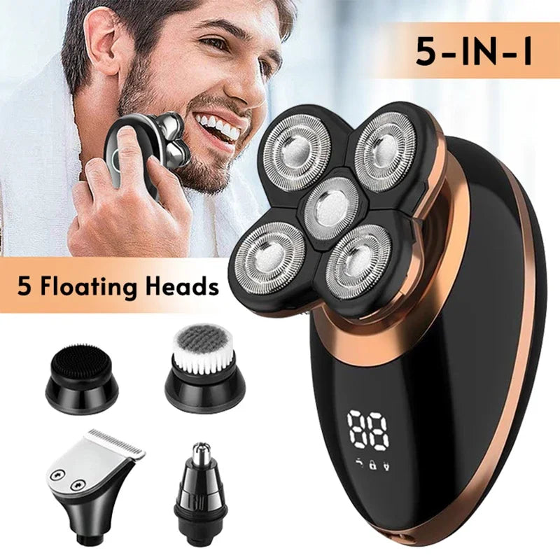 5-in-1 Electric Shaver: Bald Head, Beard & Nose Trimmer