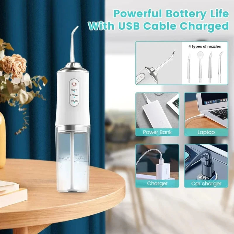 Smart Water Flosser - 4 Jets, 3 Modes, USB Charge