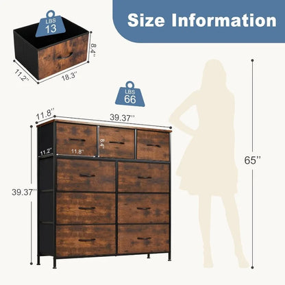 Dresser 9-Drawer Fabric Storage Tower for Bedroom